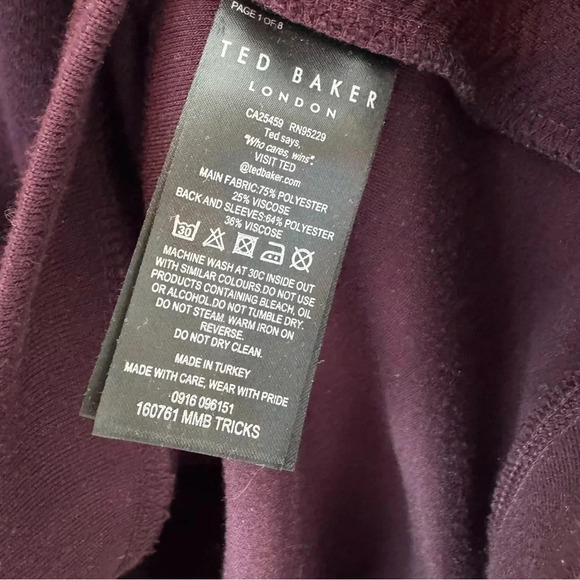 Ted Baker London Tricks Slim Fit Quilted Jersey Sweatshirt Burgundy Size XXL - Picture 10 of 11